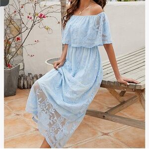 Off Shoulder Maturnity Lace Maxi Dress